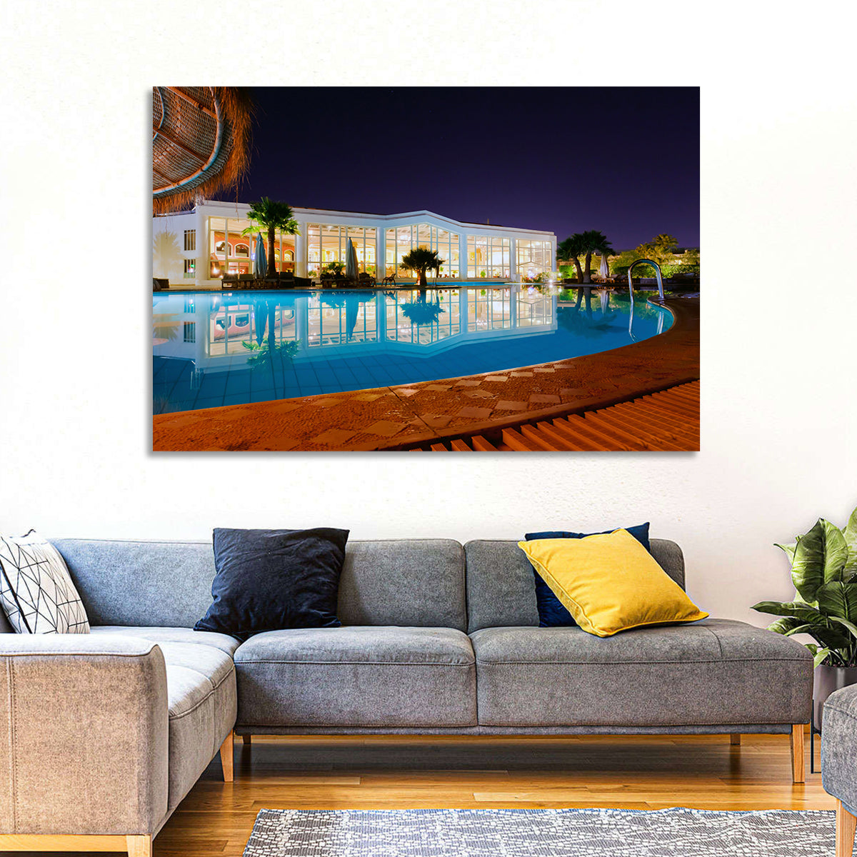 Moonlit Resort Pool Reflection Wall Art