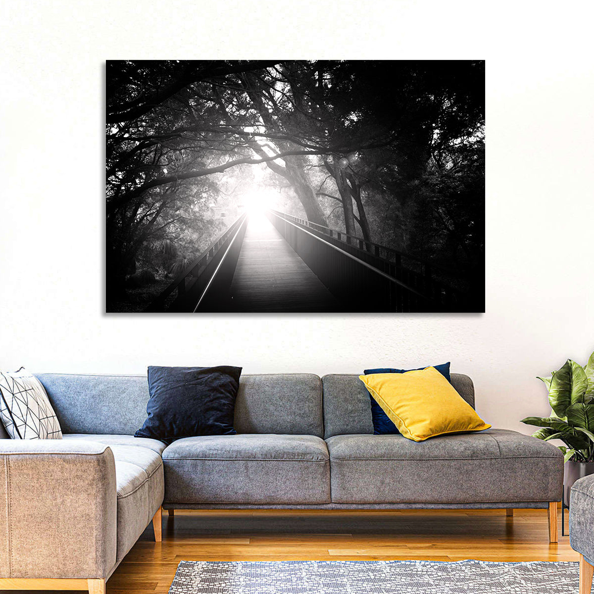 Foggy Forest Bridge Wall Art