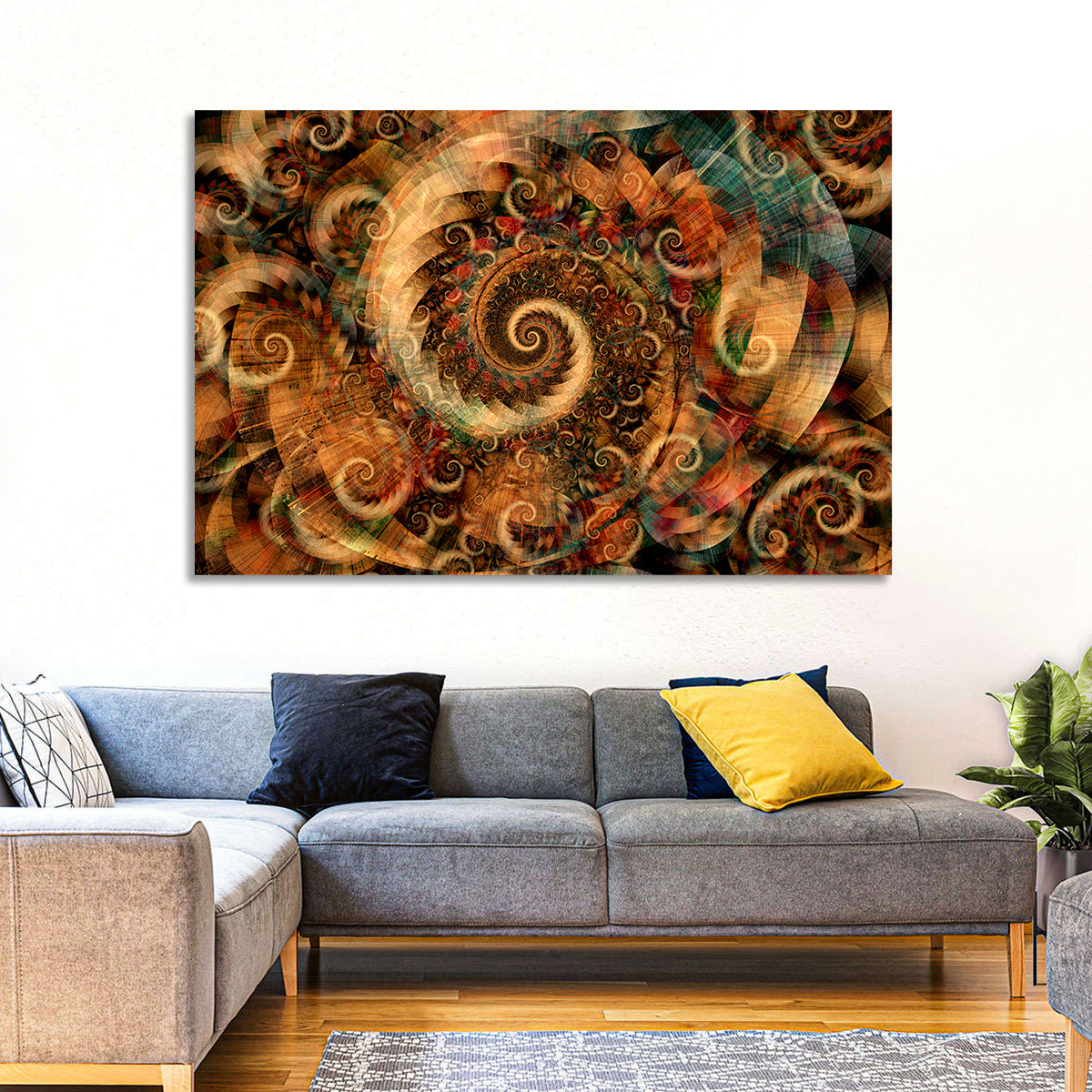 Golden Spiral Fractal Wall Art in a room, landscape