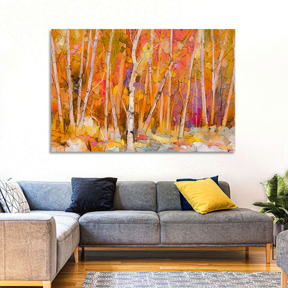 Autumn Birch Grove Painting Wall Art