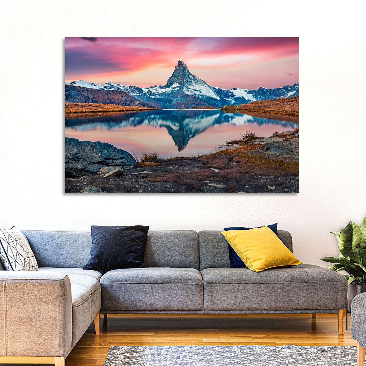 Matterhorn Reflection at Stellisee Wall Art in a room, landscape
