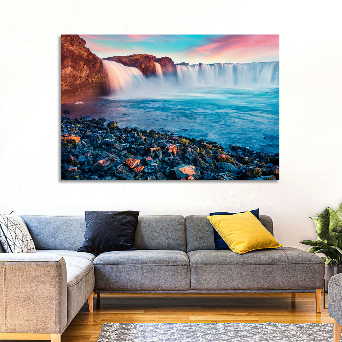 Goðafoss Waterfall at Sunset Wall Art