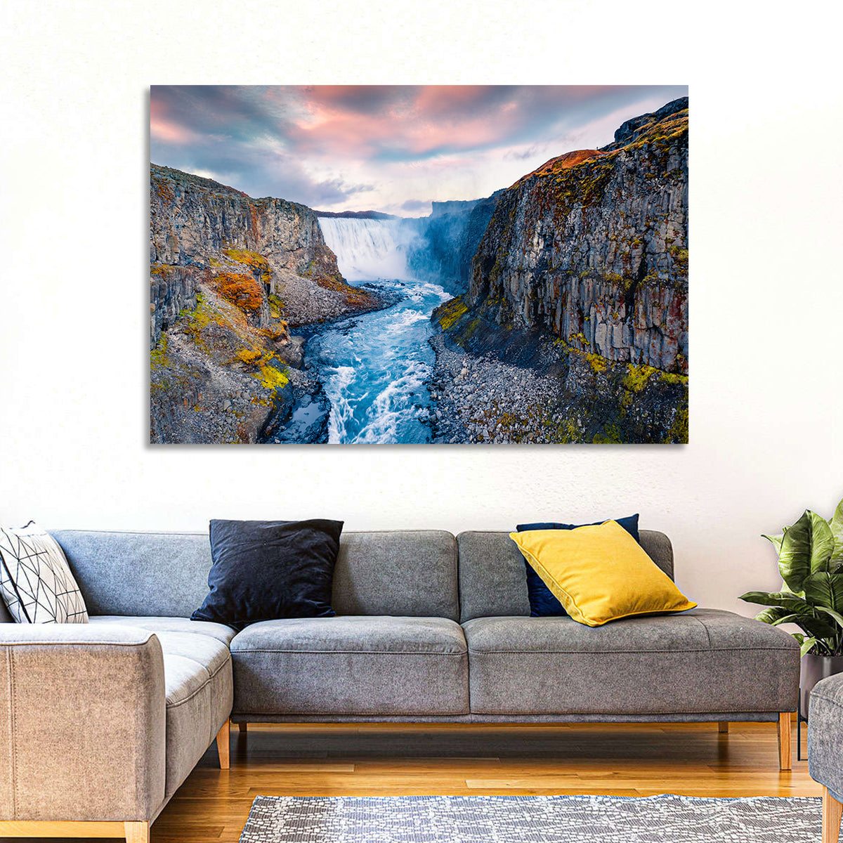 Dettifoss Waterfall Wall Art in a room, landscape