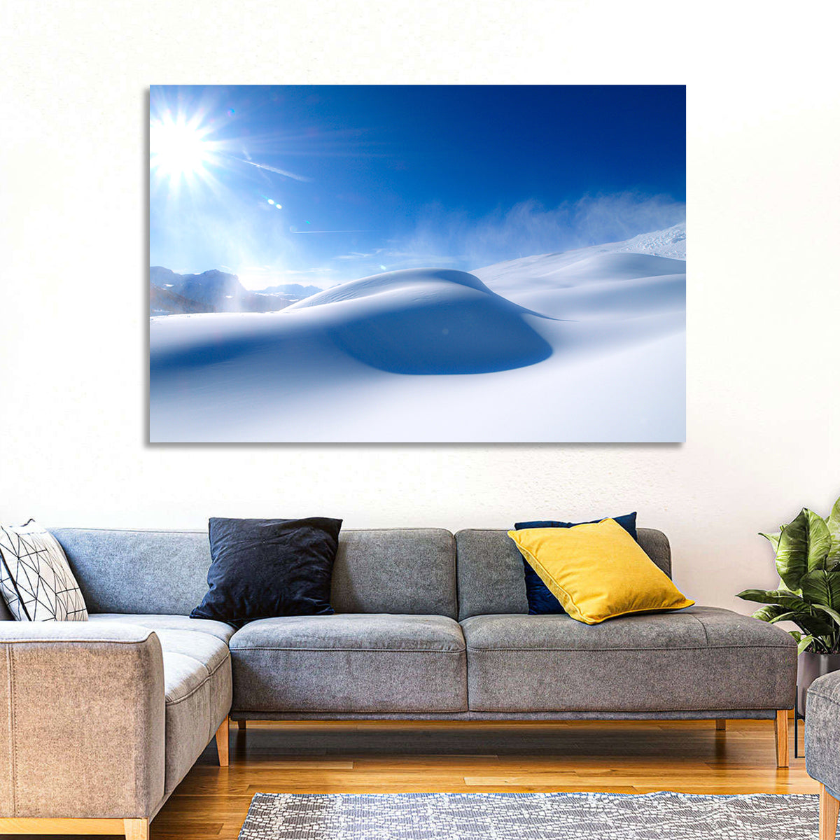 Sunlit Snow Dune Under Blue Sky Wall Art