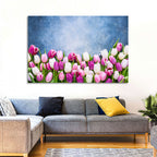 Tulips on Textured Blue Wall Art