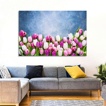 Tulips on Textured Blue Wall Art