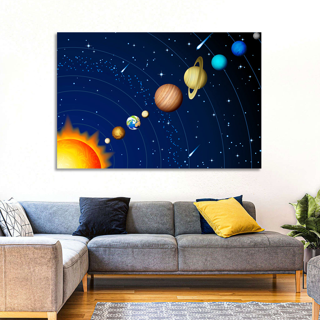 Diagonal Solar System Illustration Wall Art