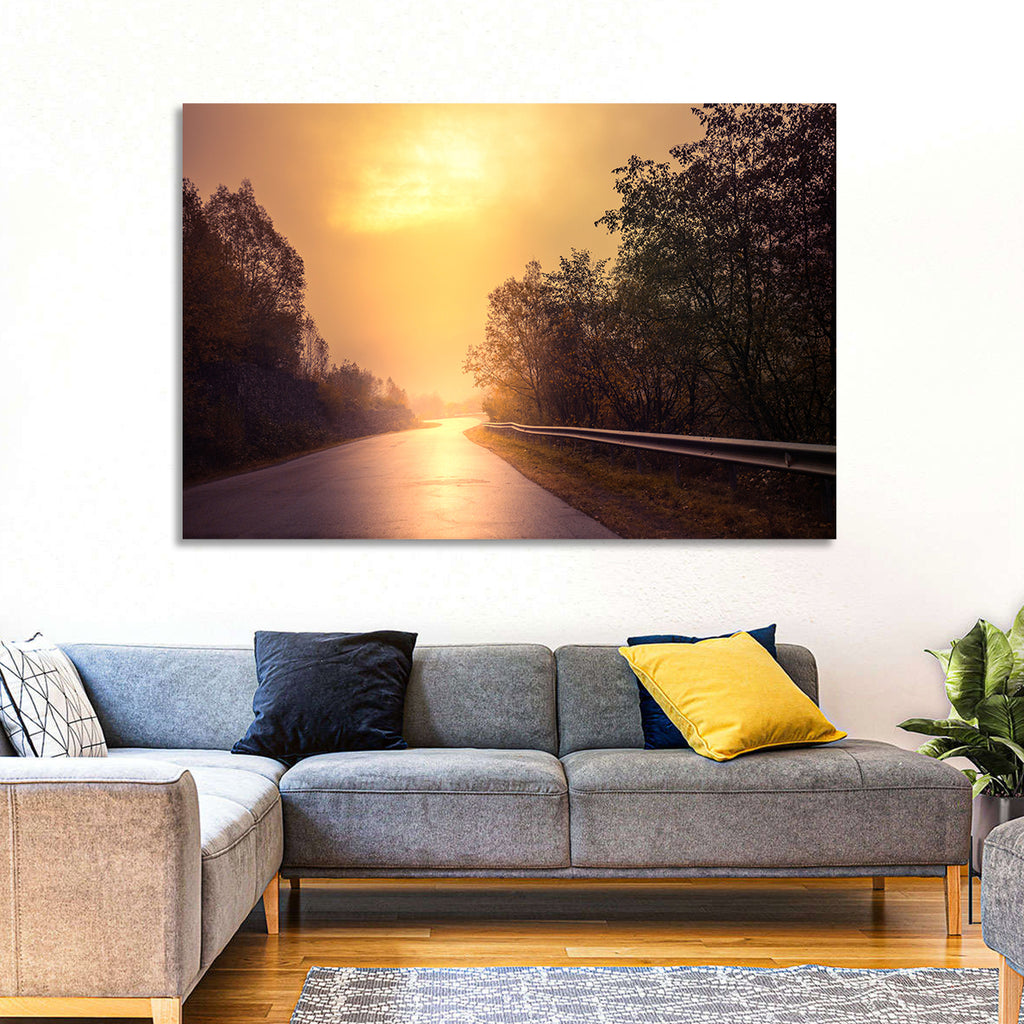 Windy Misty Forest Road Wall Art