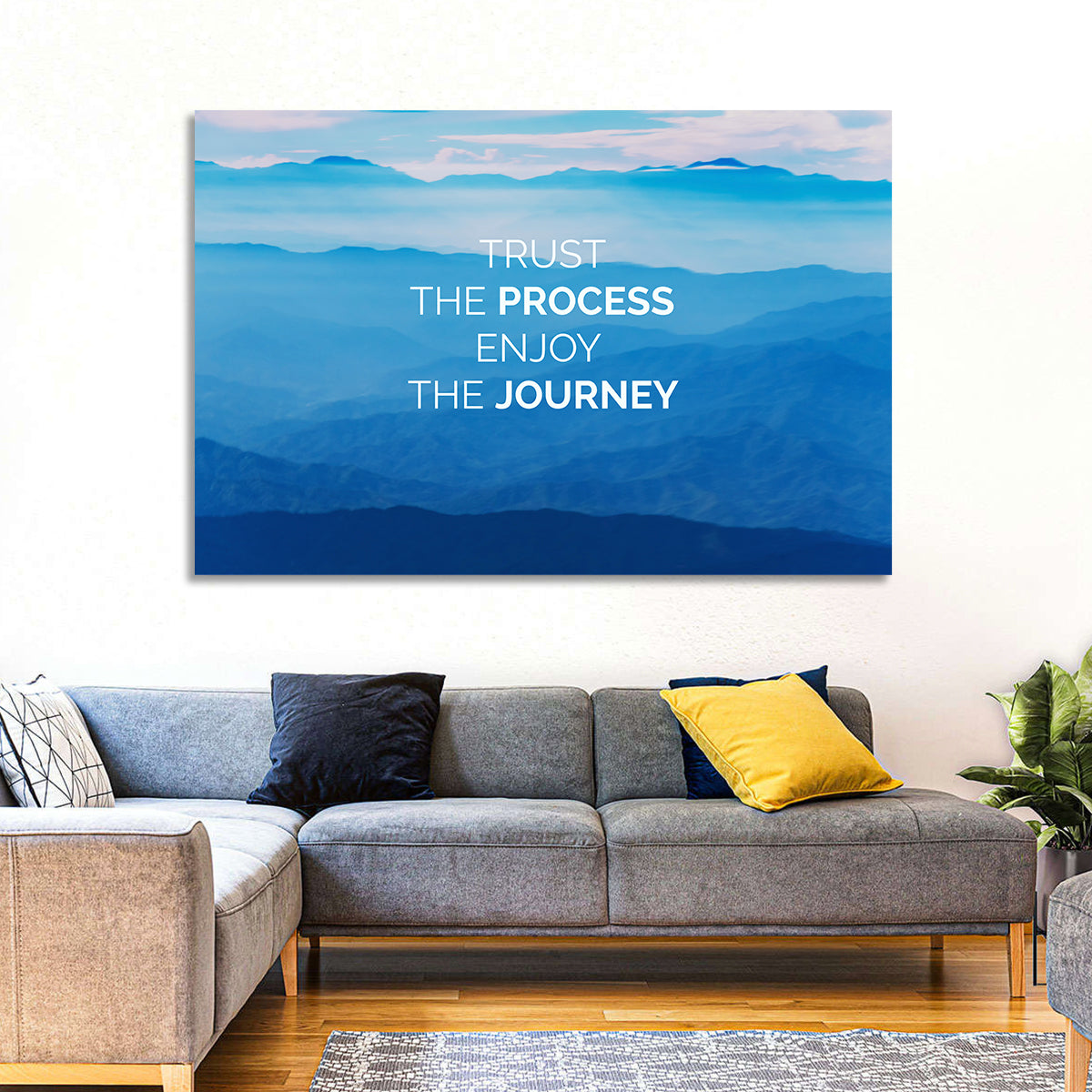 Trust the Process Mountain Layers Wall Art in a room, landscape