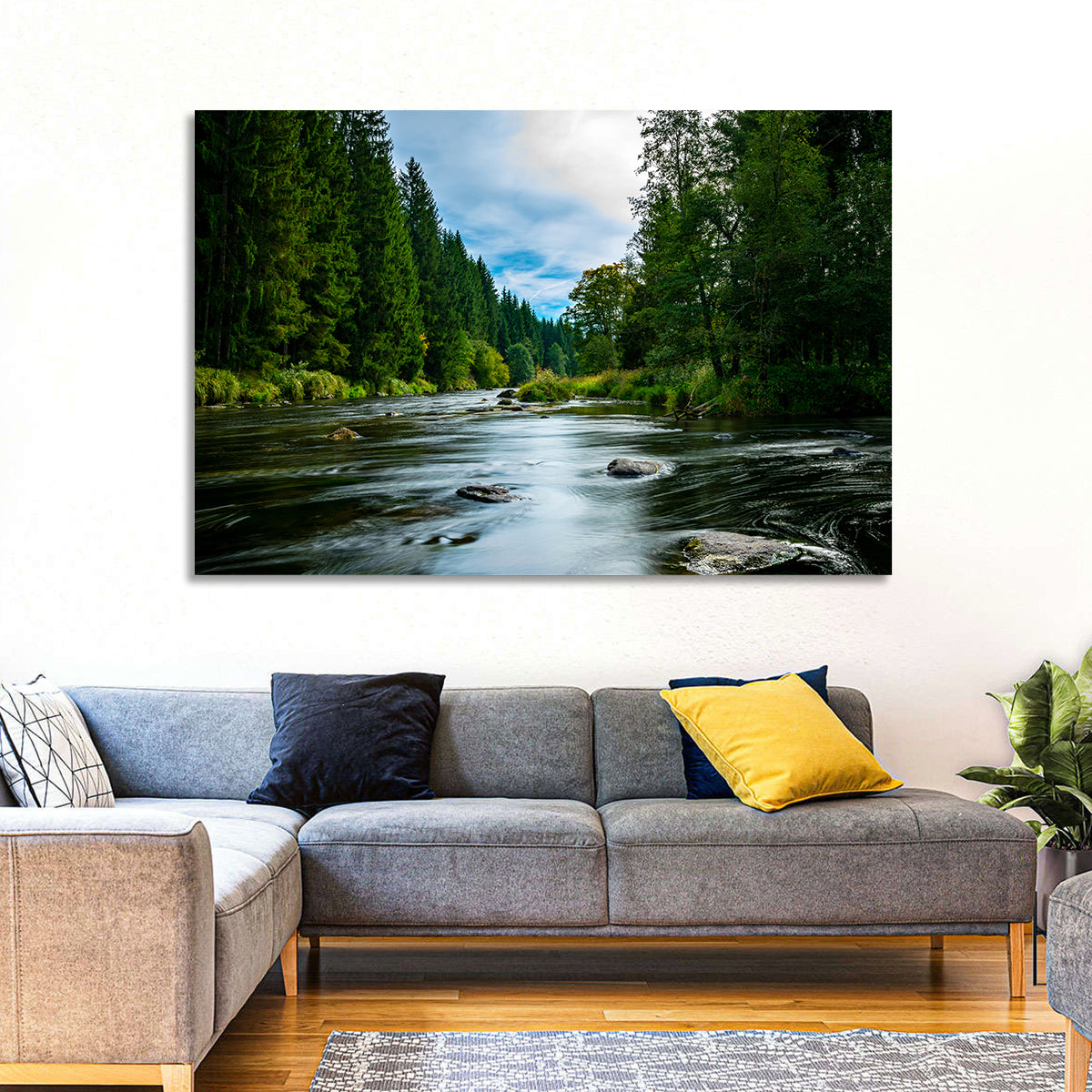 Bavarian Forest River Wall Art in a room, landscape