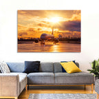 Golden Hour Airliner on Wet Runway Wall Art