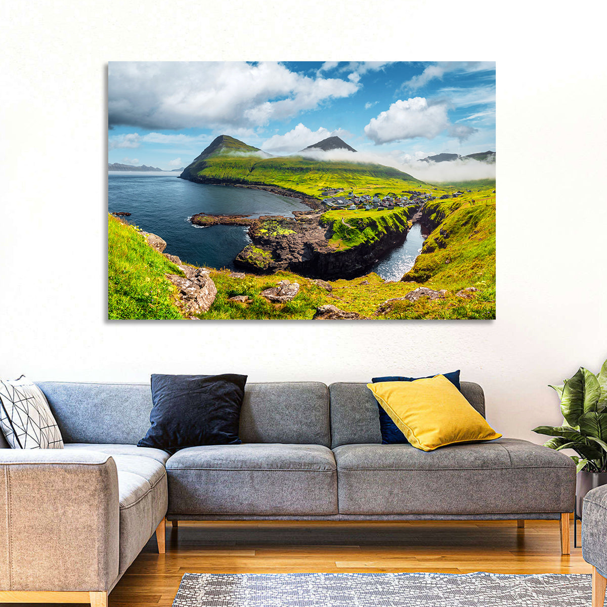 Gjógv Harbor Coastal Village Wall Art