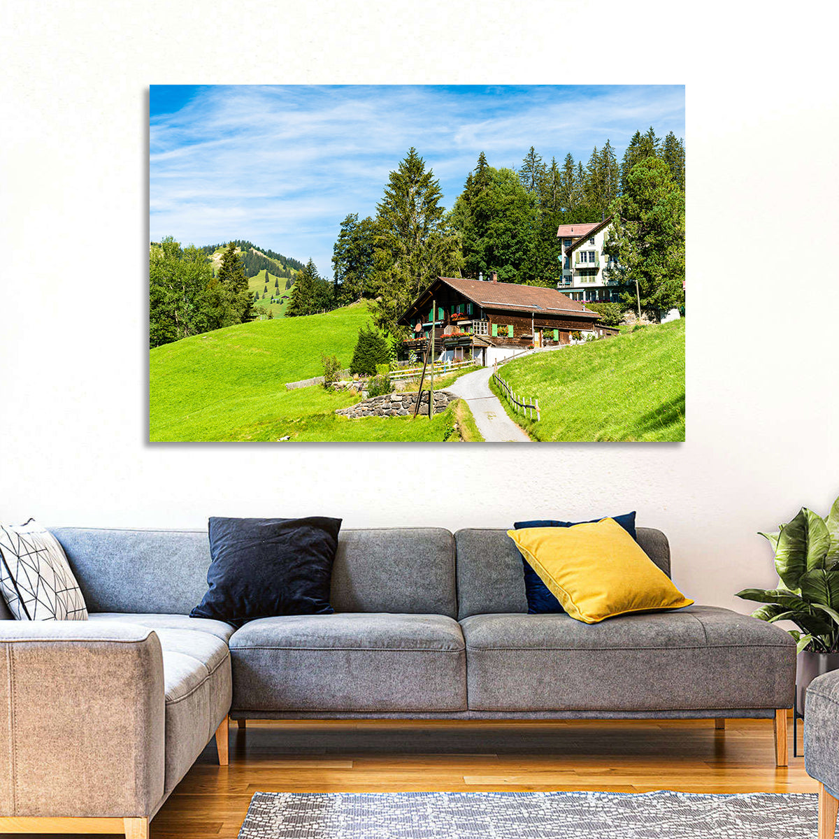 Wengen Alpine Chalet Path Wall Art in a room, landscape