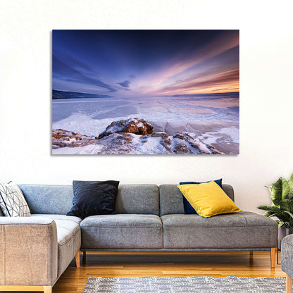 Frozen Lake Ice and Sunset Sky Wall Art