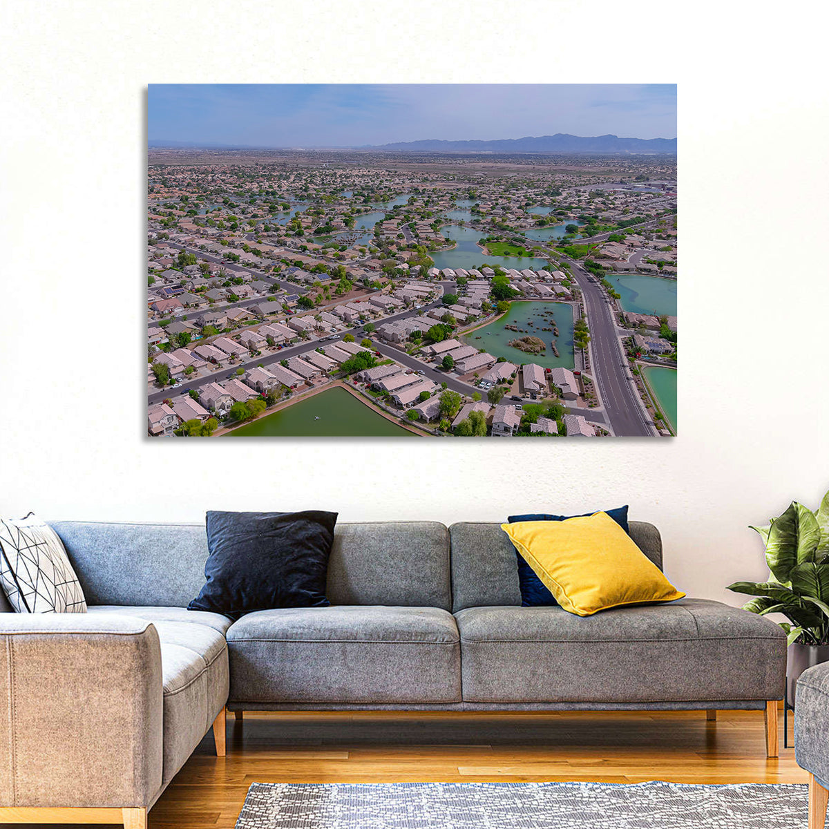 Aerial Desert Suburb with Lakes Wall Art