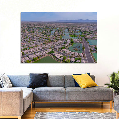 Aerial Desert Suburb with Lakes Wall Art