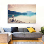 Stone Cairn by a Mountain Lake Wall Art