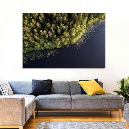 Aerial Lake with Red Boat Wall Art