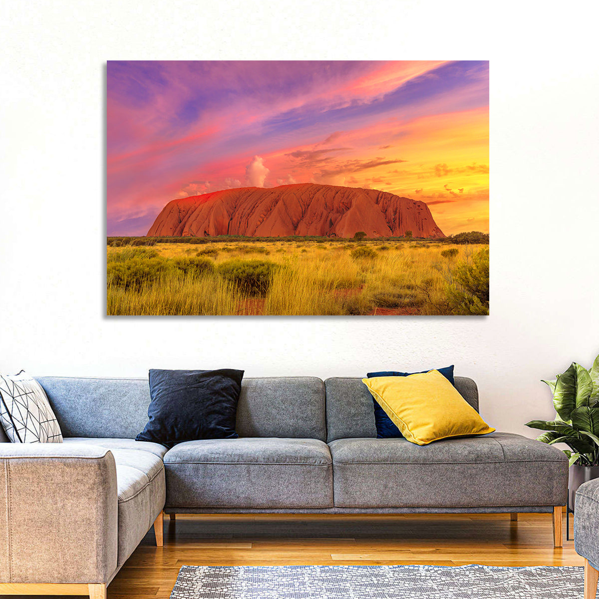 Uluru Golden Hour Sunset Wall Art in a room, landscape