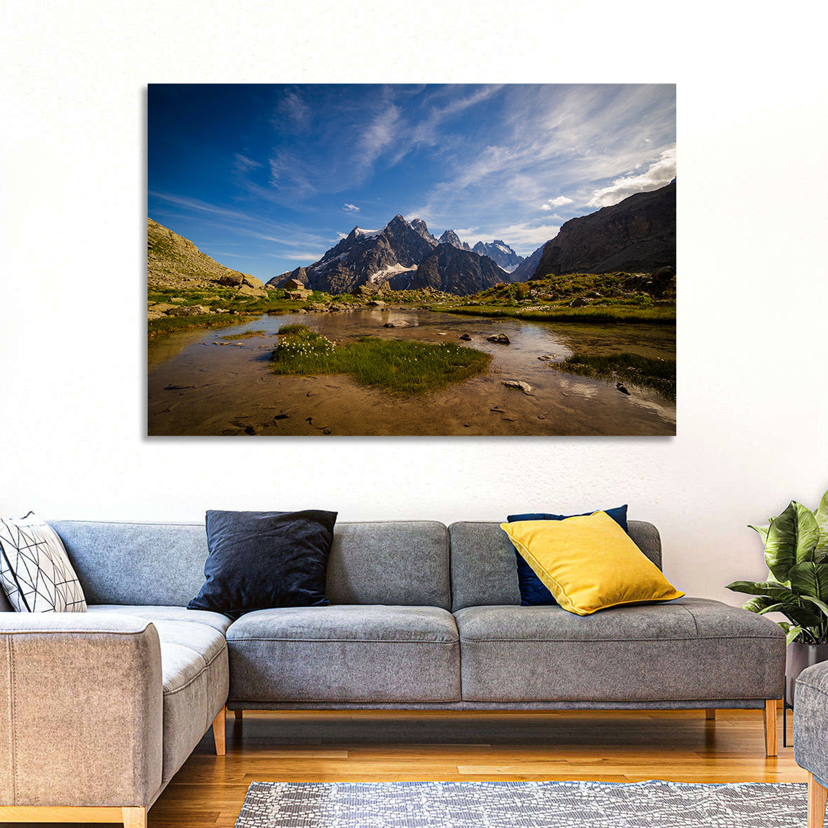 La Meije Alpine Lake and Stone Hut Wall Art