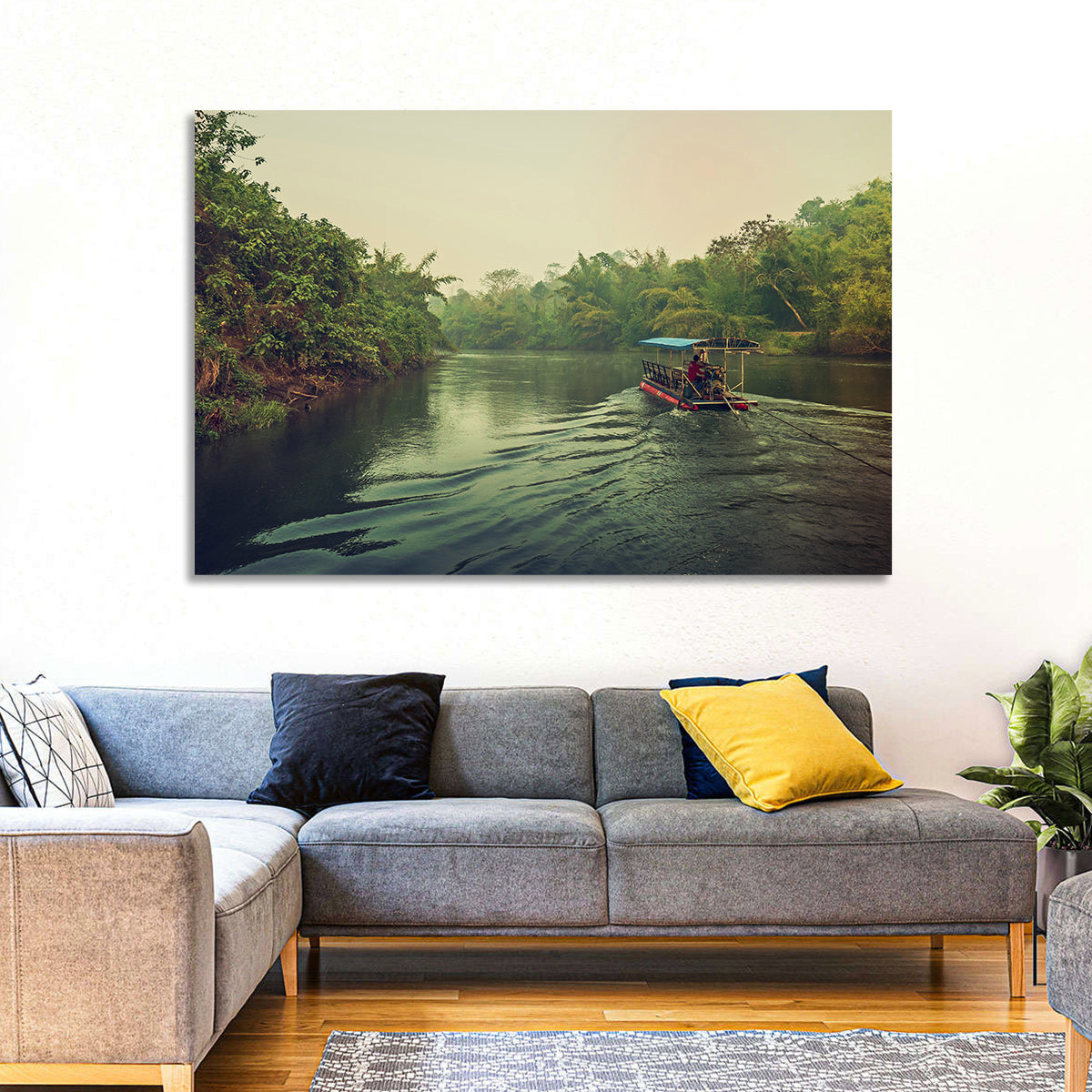 Misty Long-tail Boat on River Kwai Wall Art