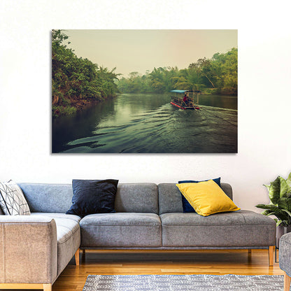 Misty Long-tail Boat on River Kwai Wall Art