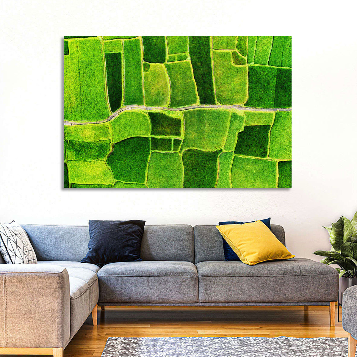 Verdant Rice Terrace Grid Wall Art in a room, landscape