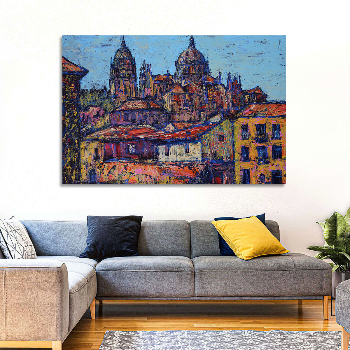 Salamanca Cathedral Rooftops Wall Art in a room, landscape