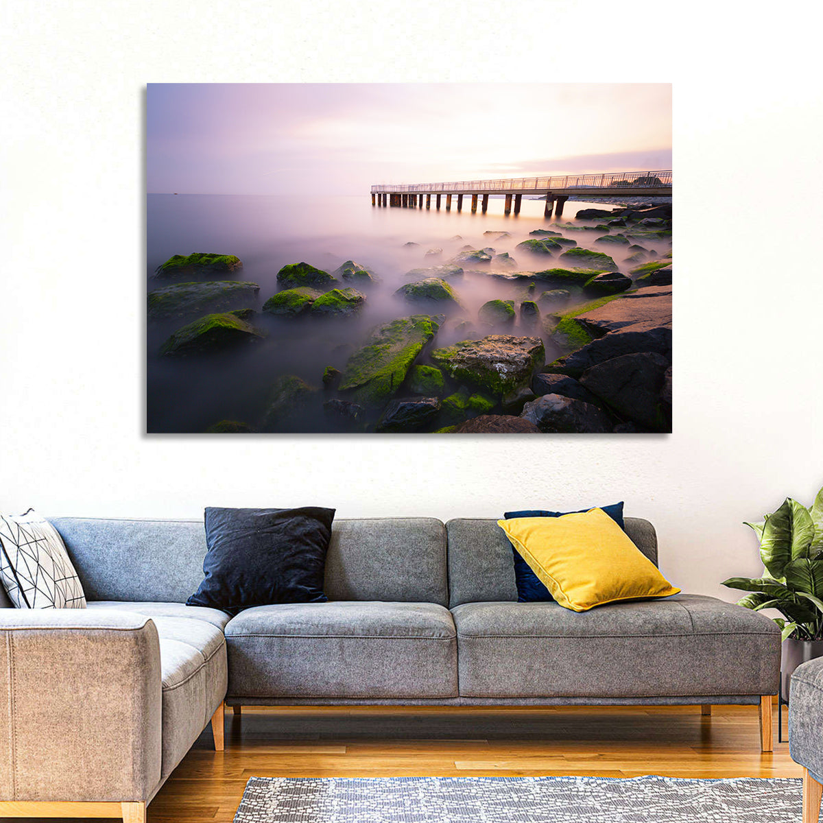 Florya Beach Pier at Lavender Dusk Wall Art in a room, landscape