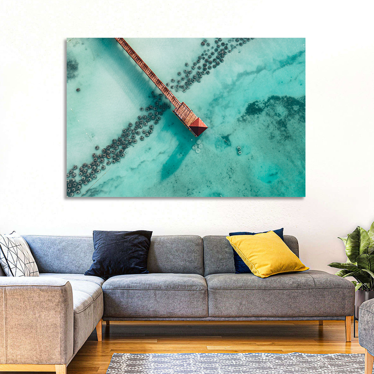 Aerial Red Pier Over Turquoise Water Wall Art