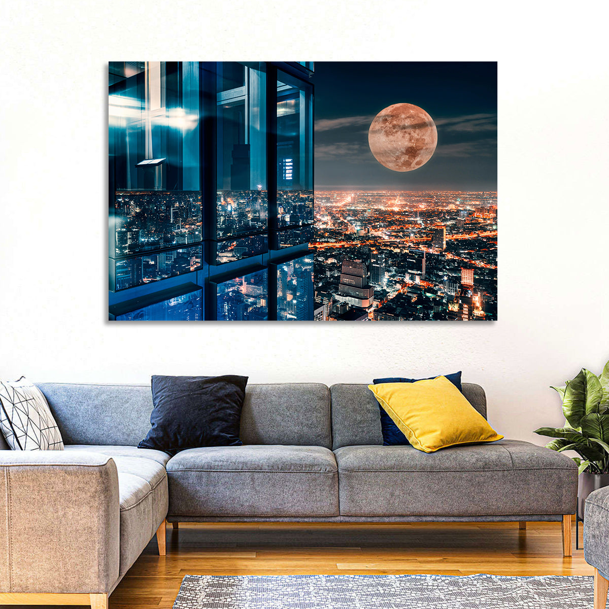 Bangkok Moonlit Skyline Wall Art