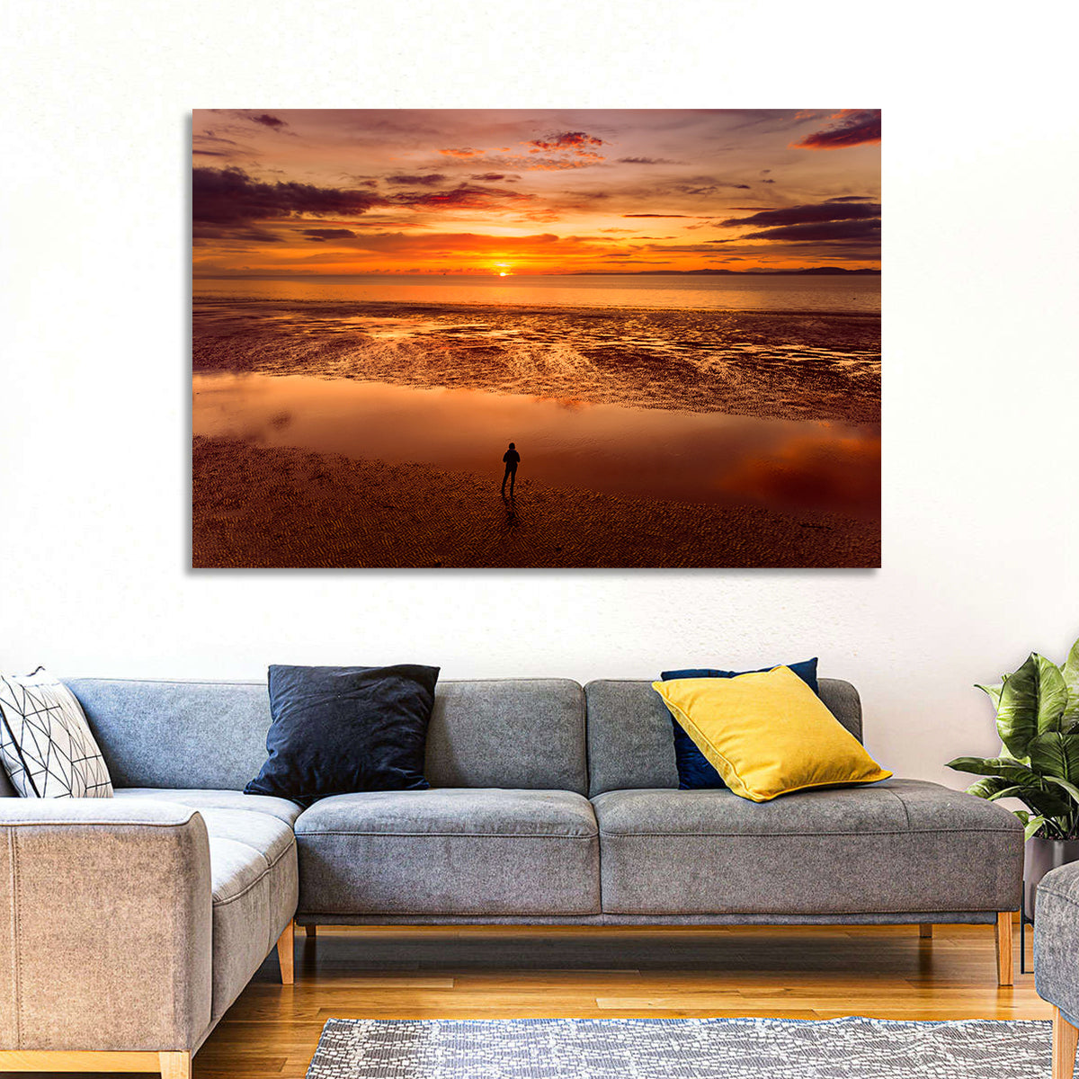 Solitary Figure on Sunset Shore Wall Art