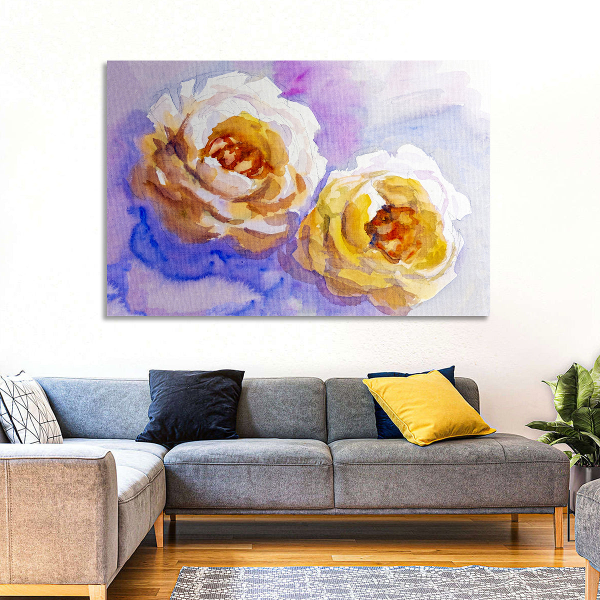 Diagonal Rose Pair Study Wall Art in a room, landscape