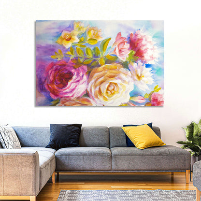 Painterly Peonies and Rose Bouquet Wall Art