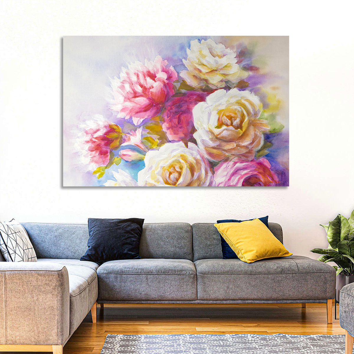 Watercolor Peony Bouquet Wall Art