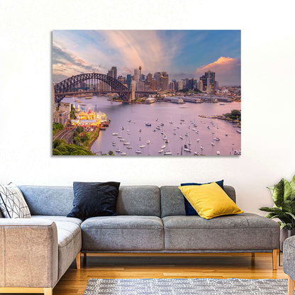 Sydney Harbour Bridge at Golden Twilight Wall Art