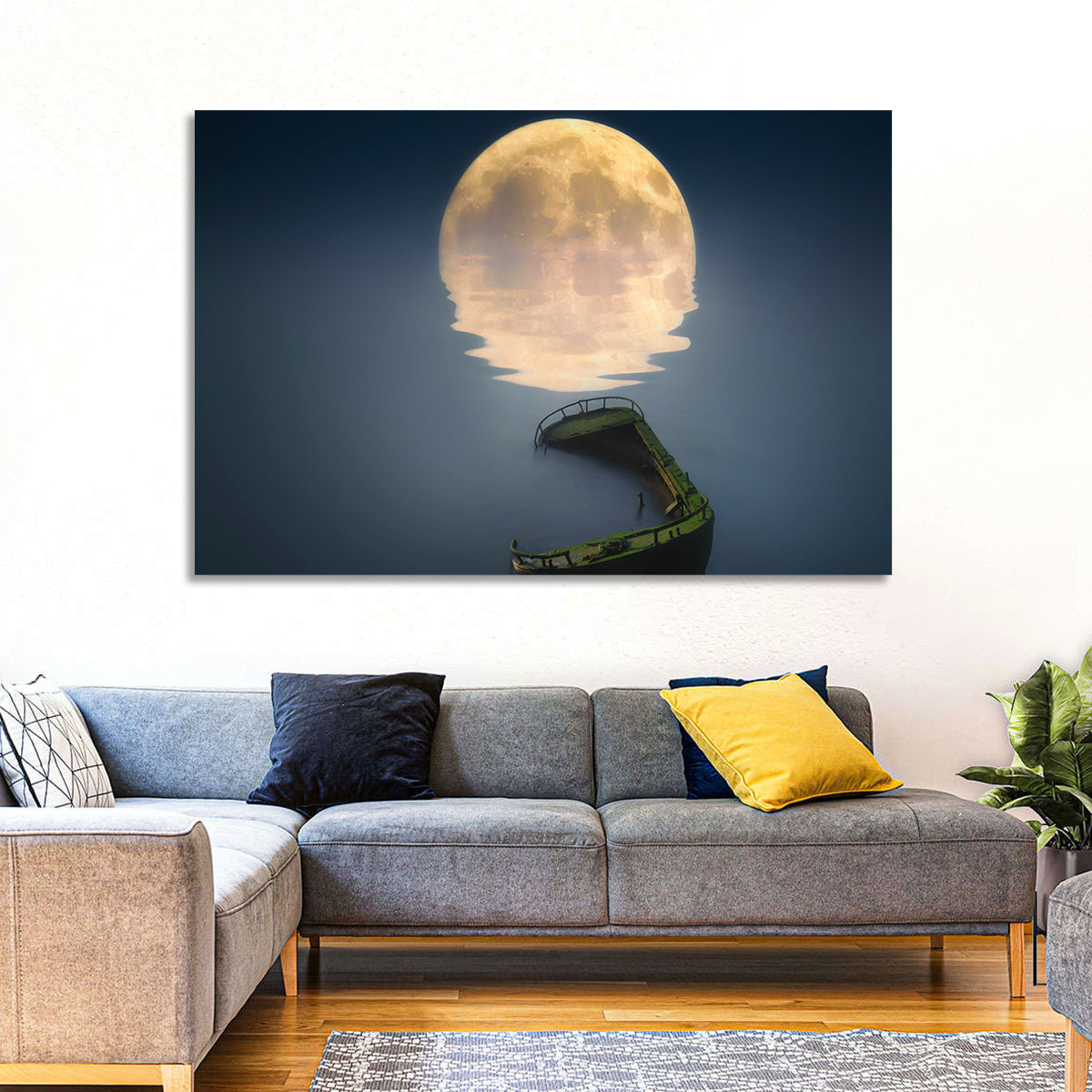Moonlit Shipwreck Reflection Wall Art