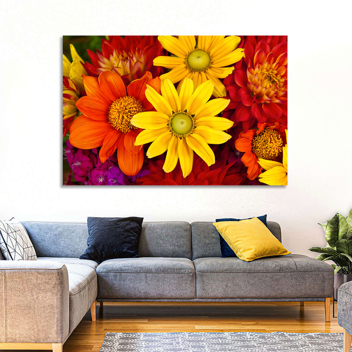 Fresh Autumn Flowers Wall Art in a room, landscape