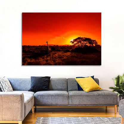 Savanna Sunset with Giraffe Wall Art