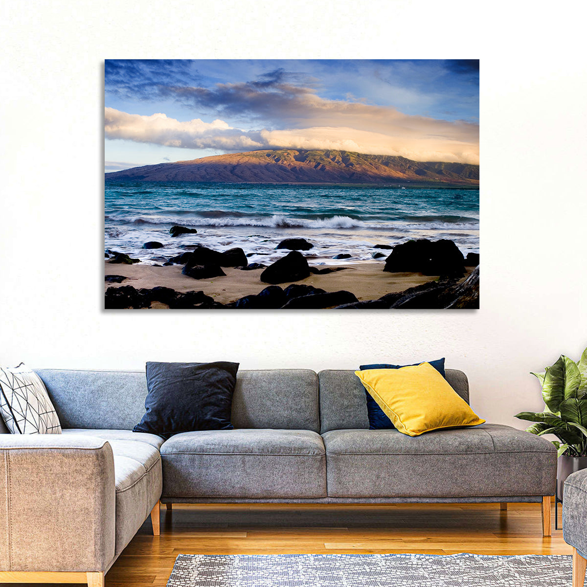 Kihei Golden Coastline Wall Art in a room, landscape