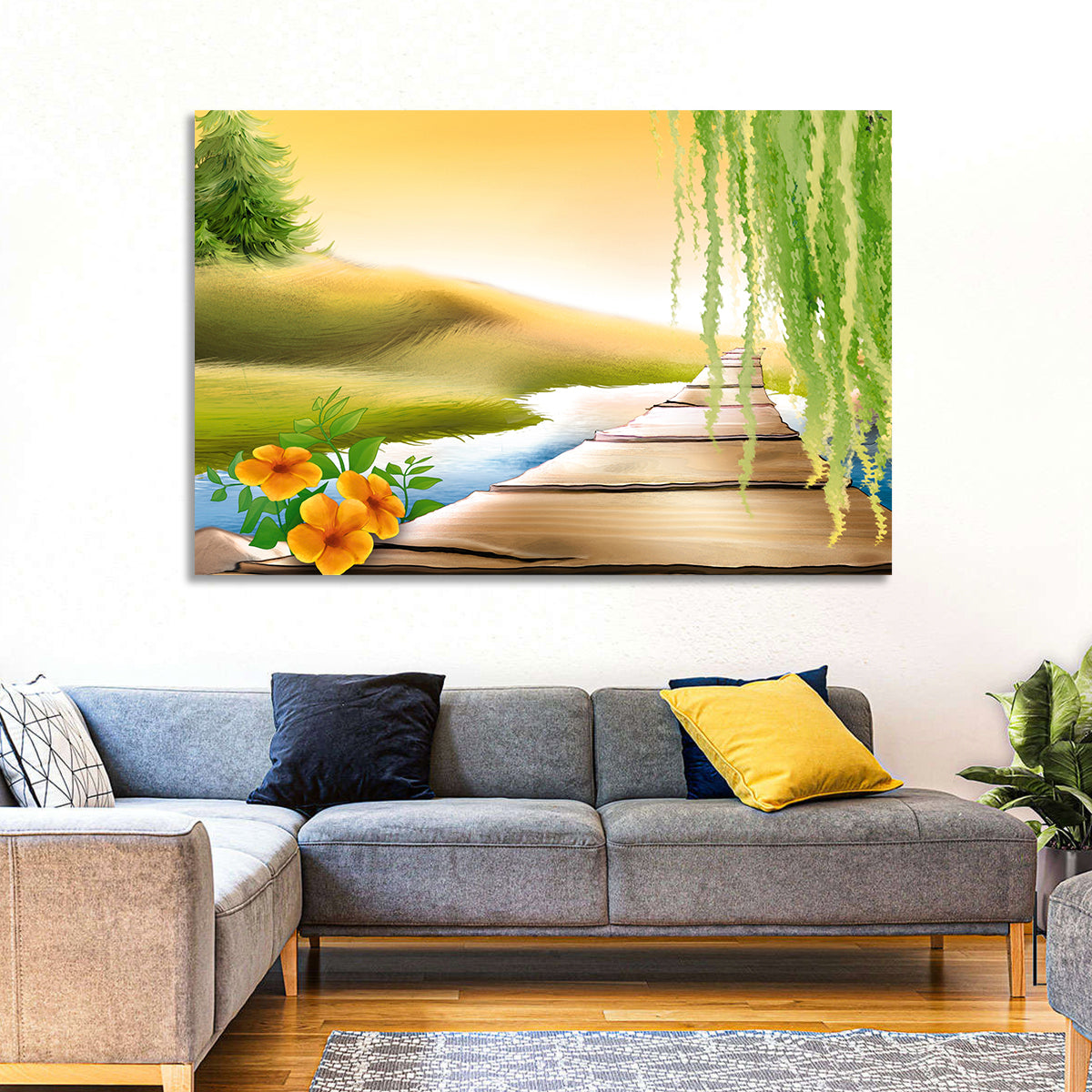 Golden Hour Willow Walkway Wall Art in a room, landscape