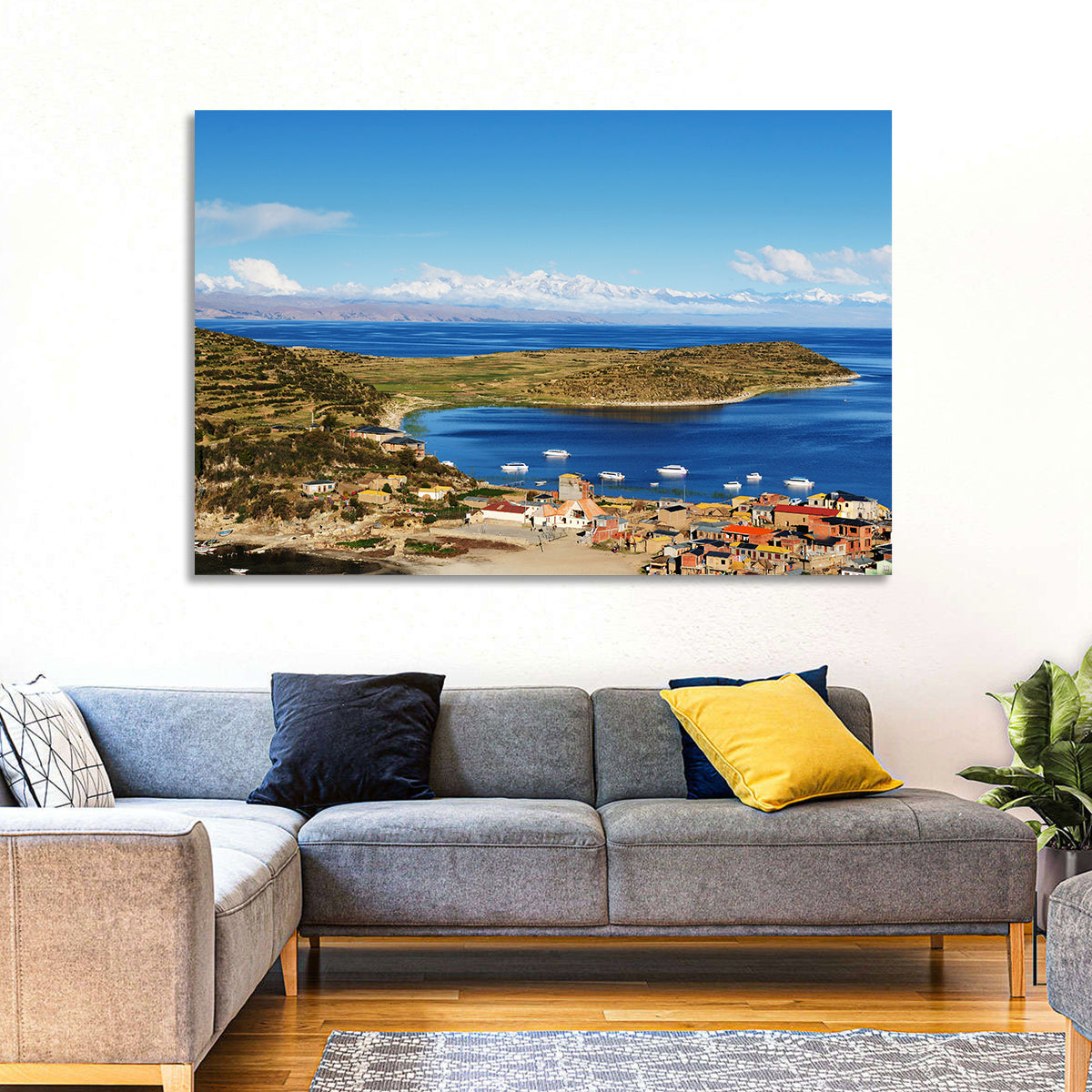 Isla Del Sol Village on Lake Titicaca Wall Art in a room, landscape