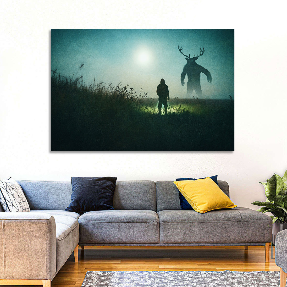 Antlered Shadow in Mist Wall Art in a room, landscape