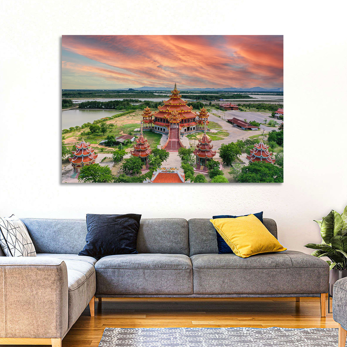 Wat Petch Suwan Temple at Sunset Wall Art in a room, landscape