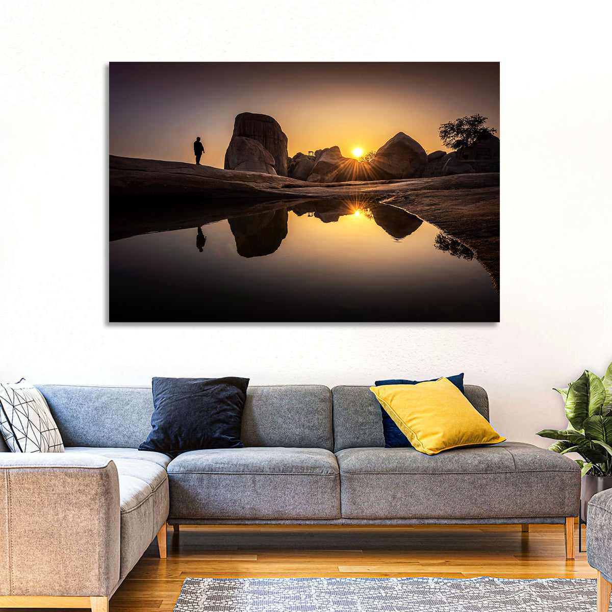 Hemakuta Hill Sunrise Temples Wall Art in a room, landscape