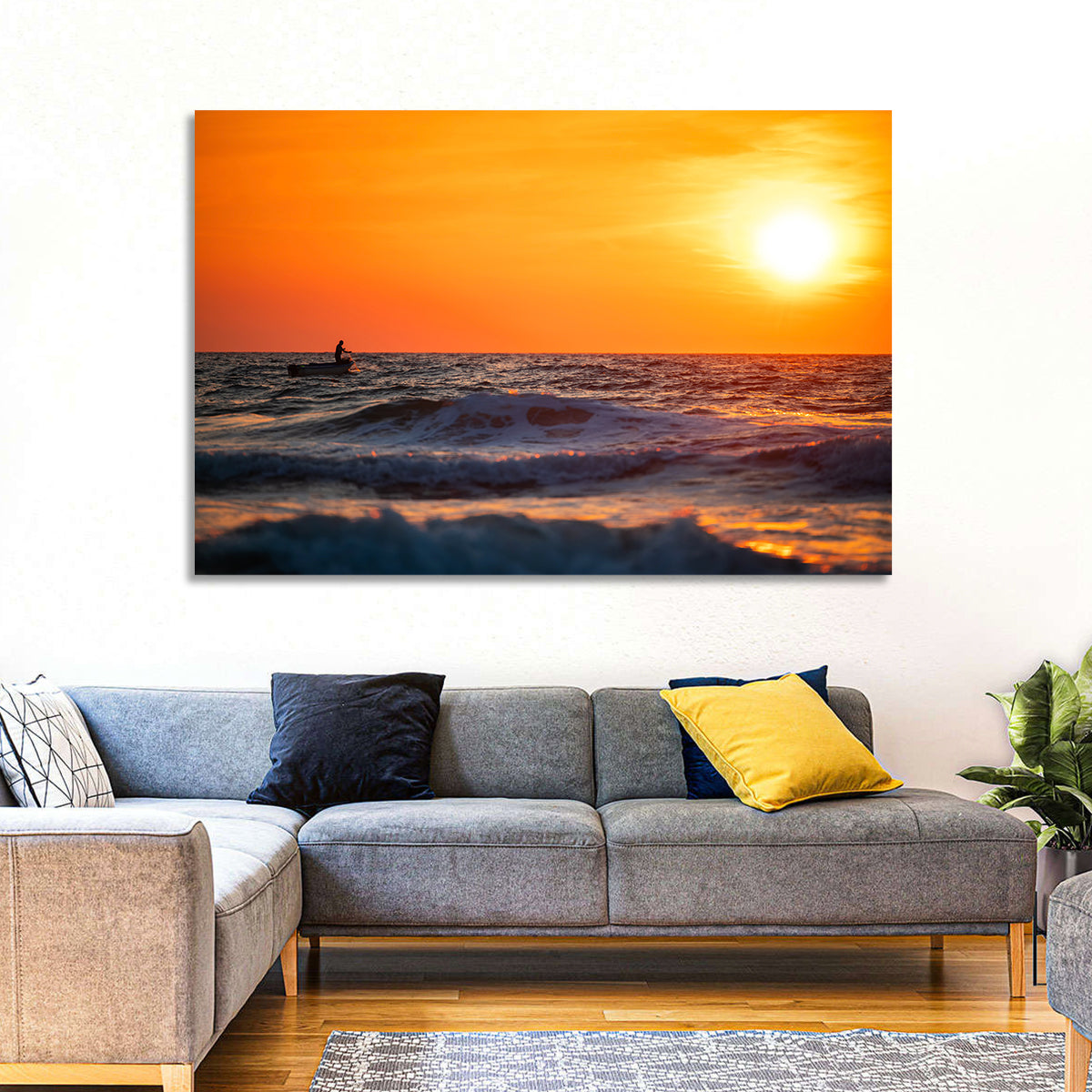 Sunset Fisherman Wall Art in a room, landscape