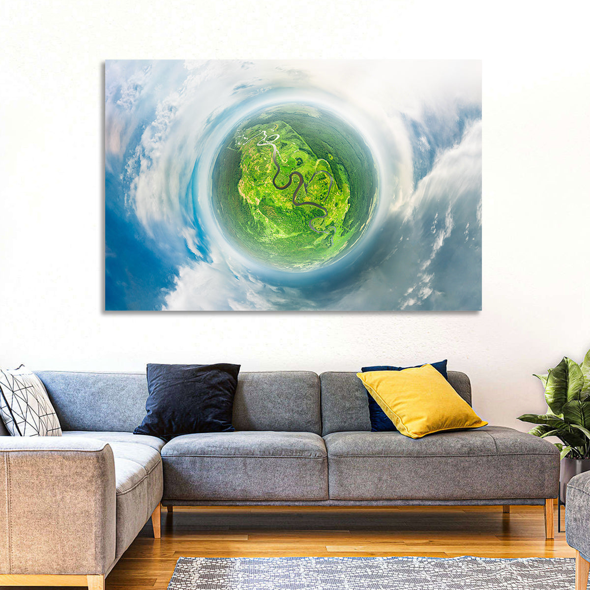 Spherical Forest from Space Wall Art in a room, landscape