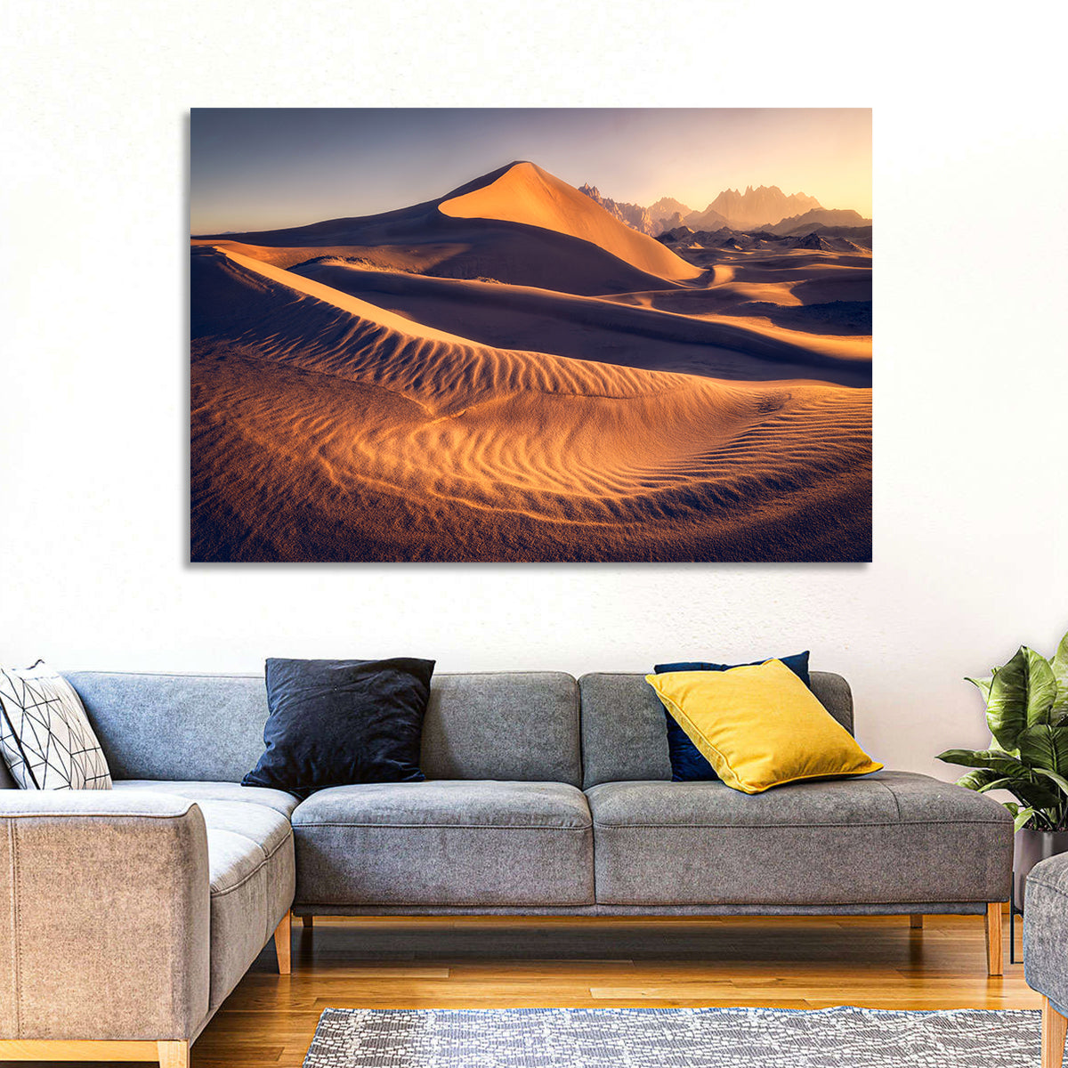 Tabuk Golden Hour Dunes Wall Art in a room, landscape