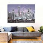 Purple Dusk Futuristic Cityscape Wall Art