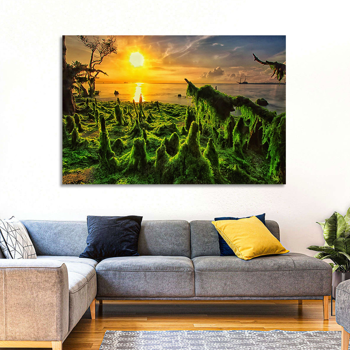 Mangrove Roots at Sunset Wall Art in a room, landscape